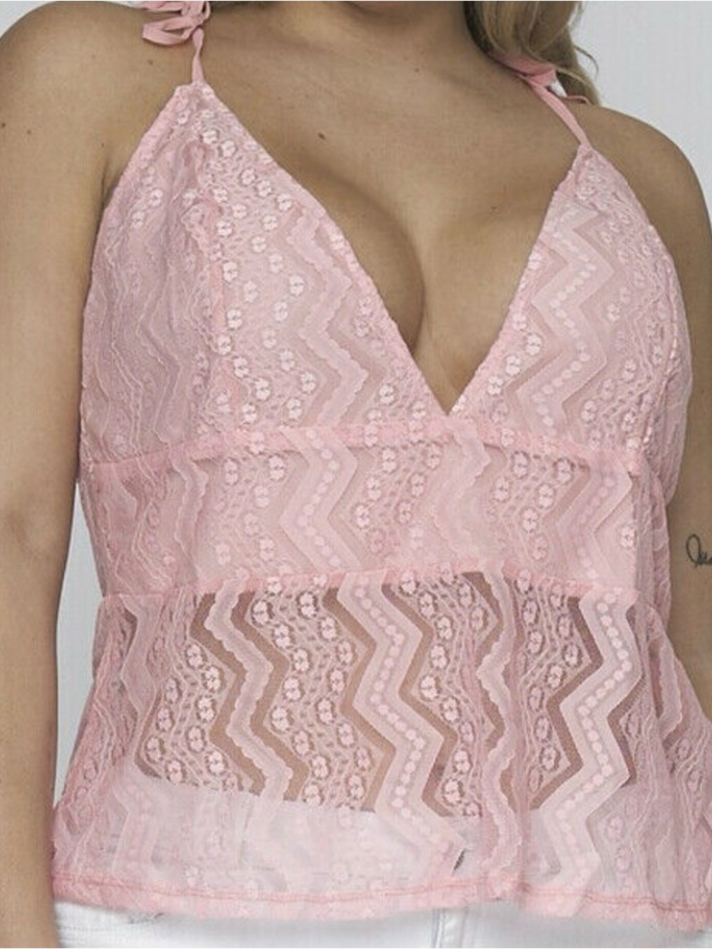 C.O.C Delicate Pink Lace V-Neck tank Size 1XL